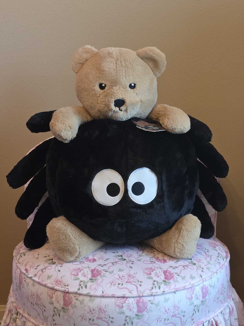 Halloween Plush Bear dressed As A Spider - Black and Tan